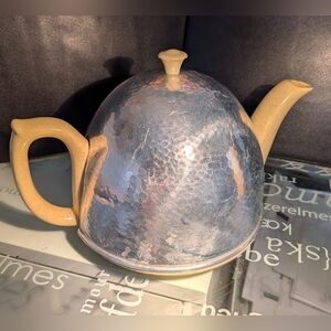 Vintage Yellow Ceramic Teapot With Insulated Aluminum Cover. Decorative Only